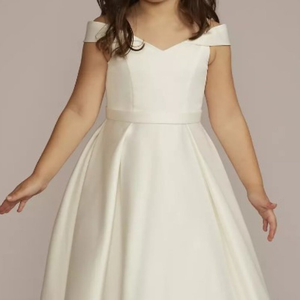 Satin Off-the-Shoulder Flower Girl Dress - Picture 3 of 4